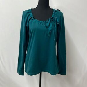 Loft teal green tee with adjustable ribbon at neck, size Large, NWT